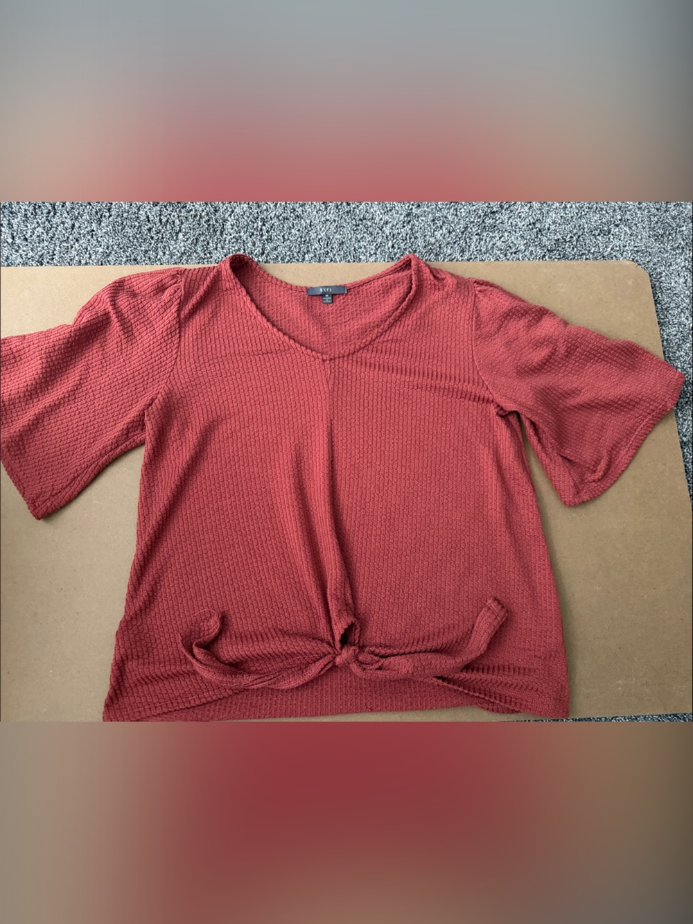 Woven Tie-Front Short Sleeve Top in Rust